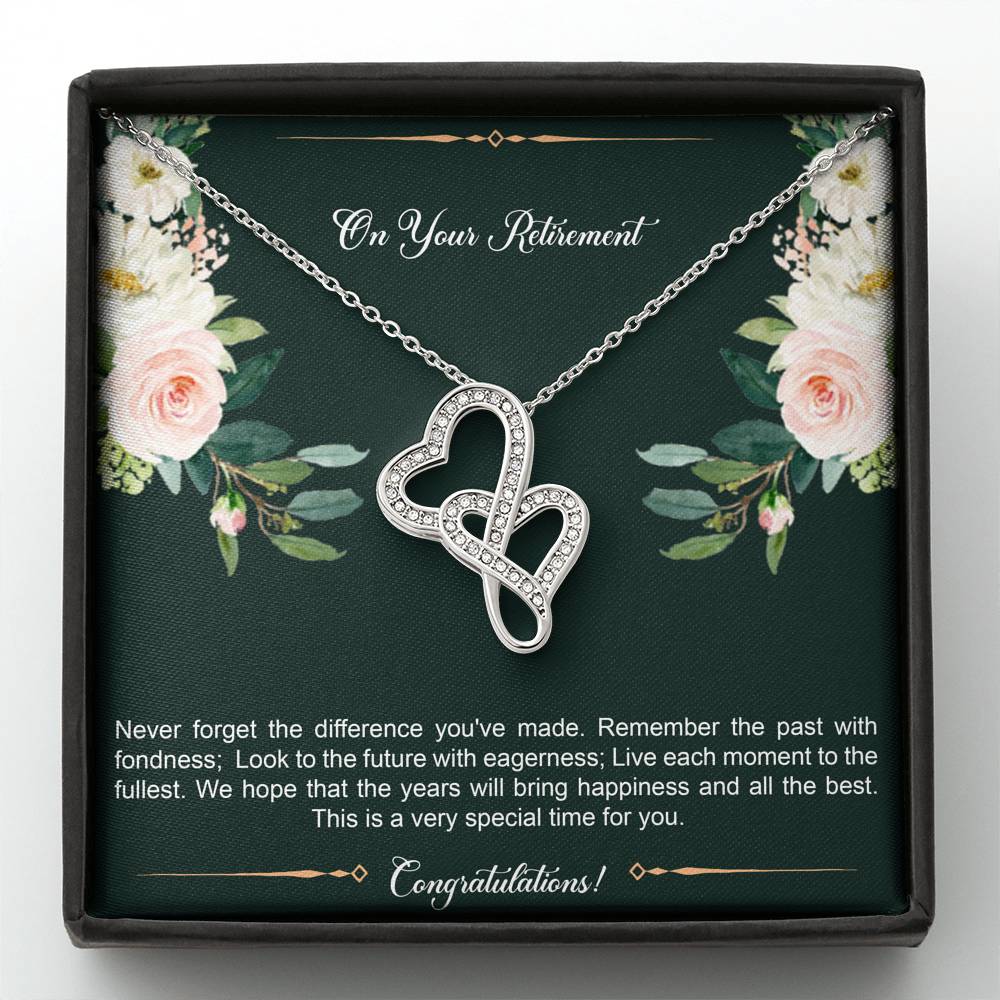 Retirement Gifts, Special Time, Happy Retirement Double Heart Necklace For Women, Retirement Party Favor From Friends Coworkers