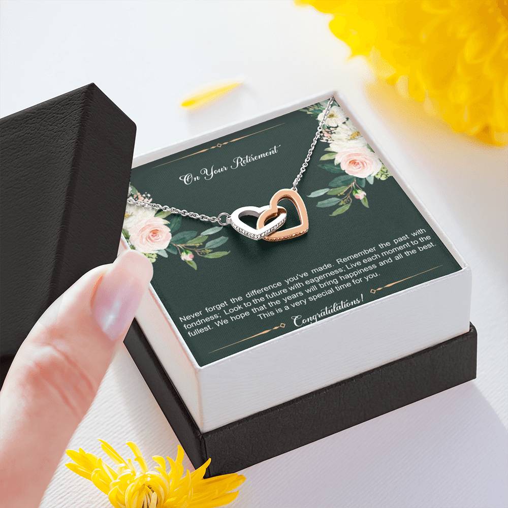 Retirement Gifts, Special Time, Happy Retirement Interlocking Heart Necklace For Women, Retirement Party Favor From Friends Coworkers
