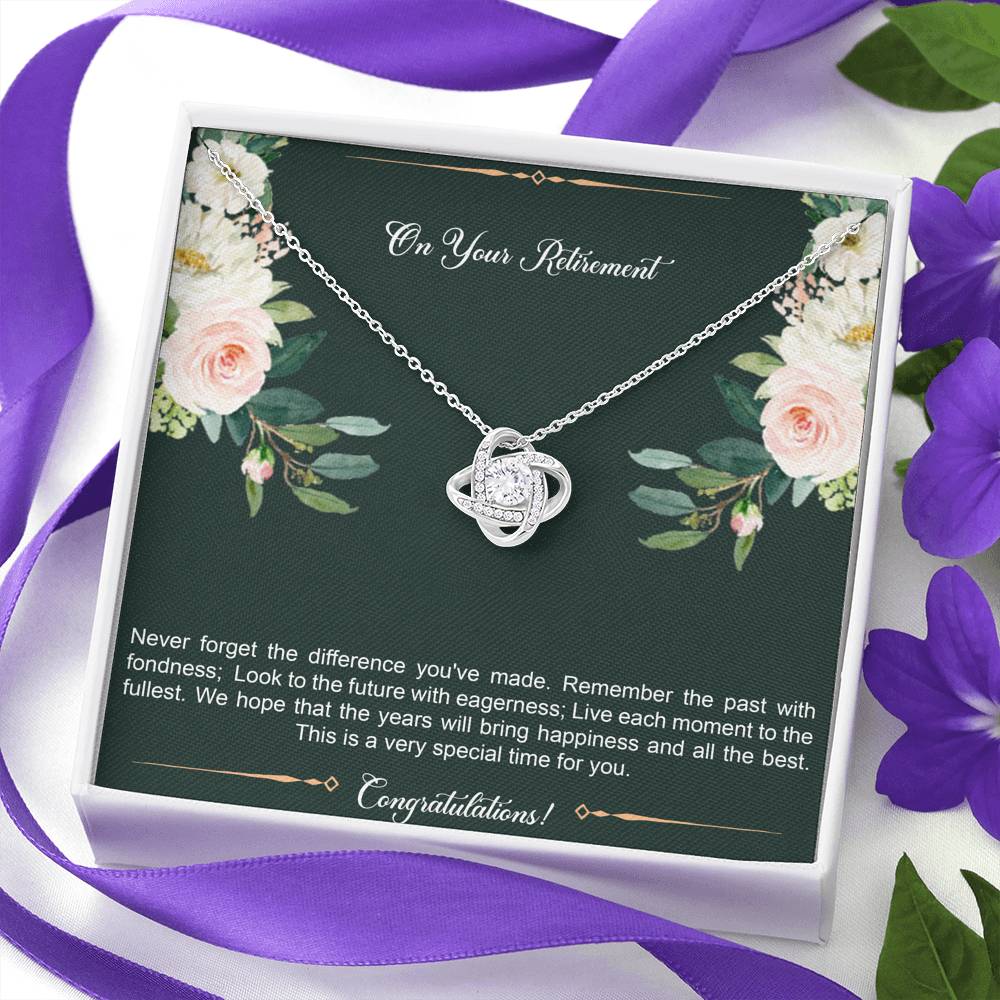 Retirement Gifts, Special Time, Happy Retirement Love Knot Necklace For Women, Retirement Party Favor From Friends Coworkers
