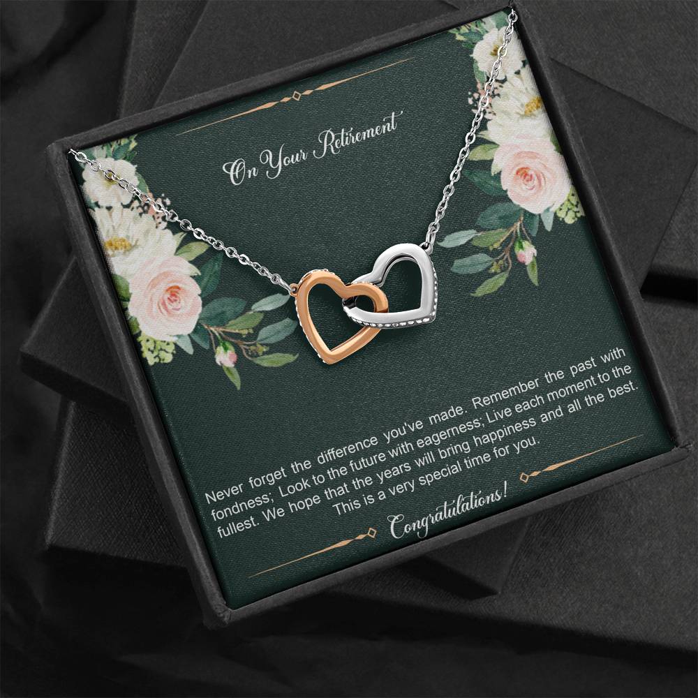 Retirement Gifts, Special Time, Happy Retirement Interlocking Heart Necklace For Women, Retirement Party Favor From Friends Coworkers