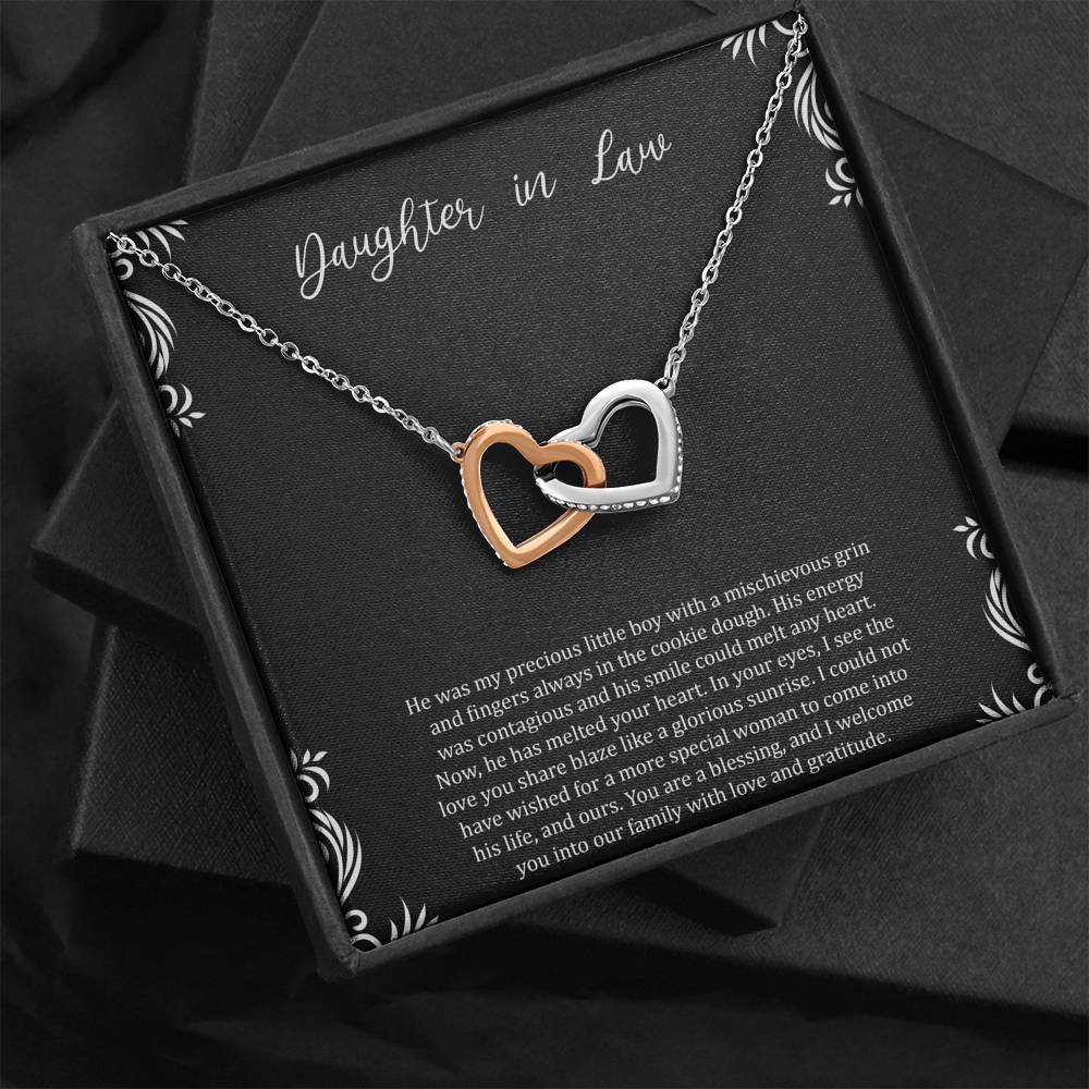 To My Daughter-in-law Gifts, You Are A Blessing, Interlocking Heart Necklace For Women, Birthday Present Idea From Mother-in-law