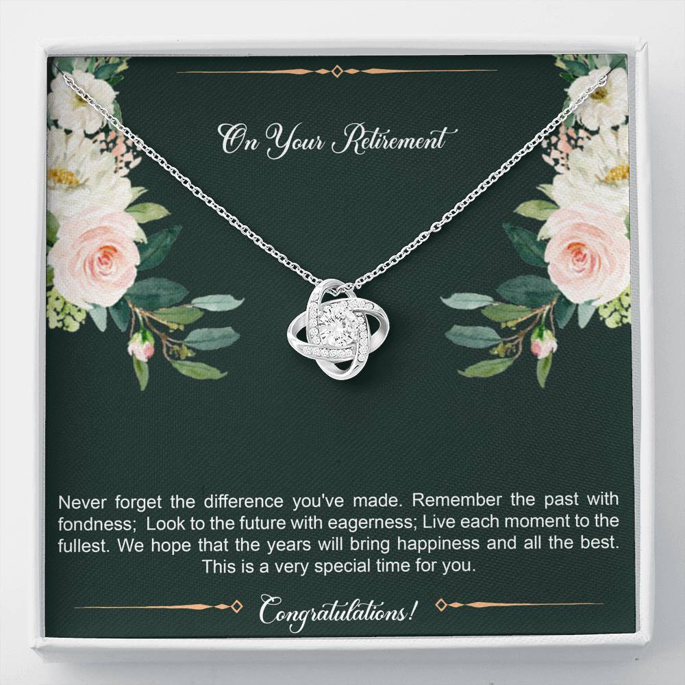 Retirement Gifts, Special Time, Happy Retirement Love Knot Necklace For Women, Retirement Party Favor From Friends Coworkers