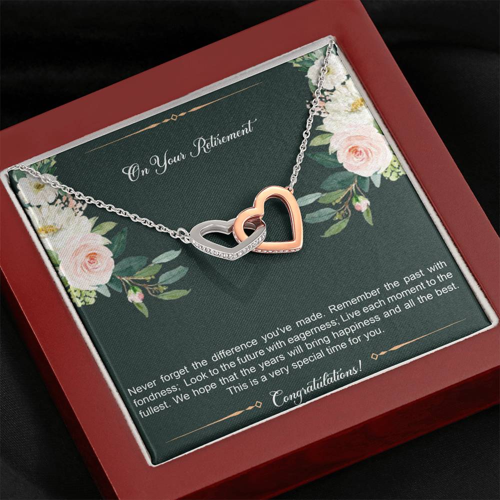 Retirement Gifts, Special Time, Happy Retirement Interlocking Heart Necklace For Women, Retirement Party Favor From Friends Coworkers