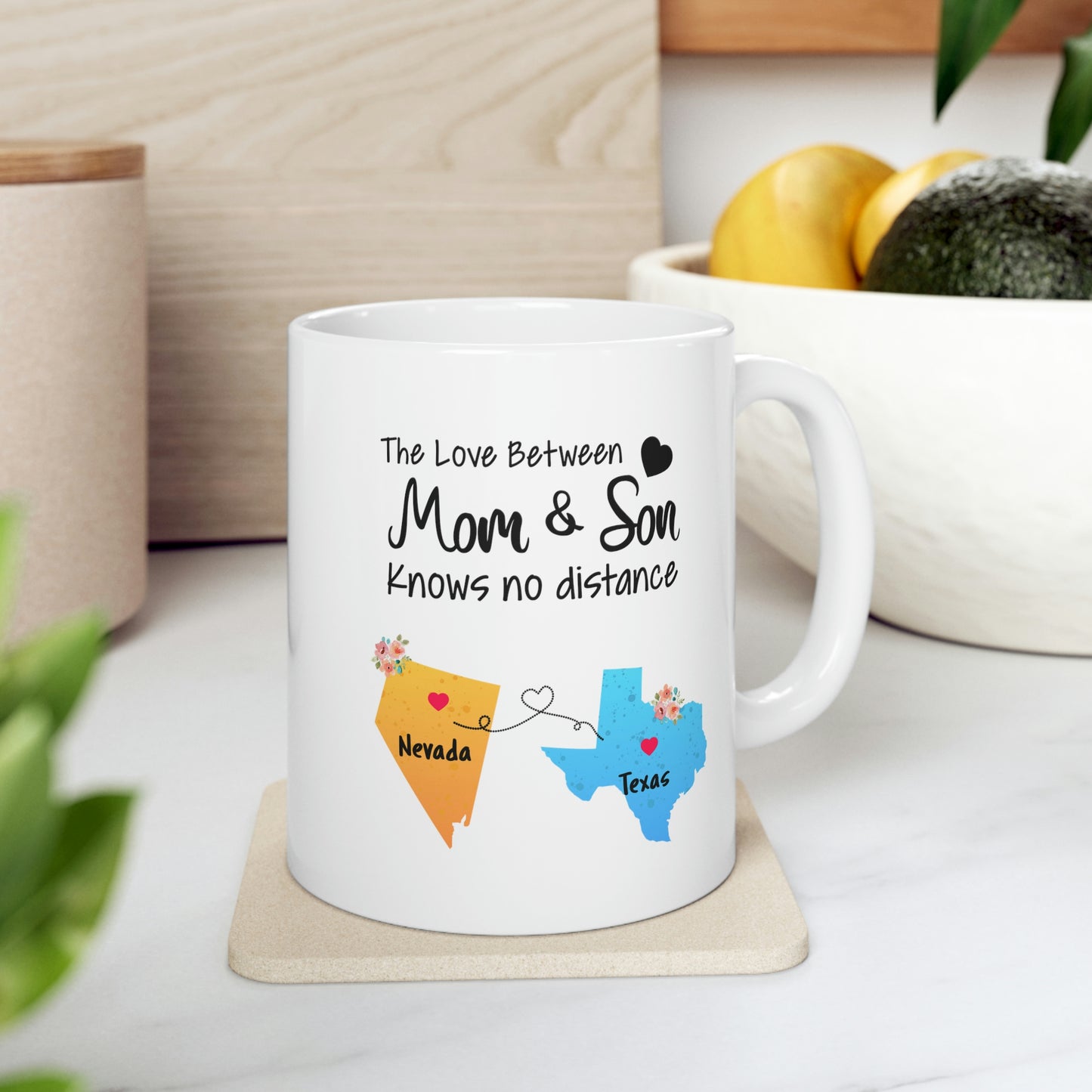Nevada Texas Mother's Day Gifts - Love Mom & Son - Long Distance Home State 11 OZ Coffee Mug for Mom