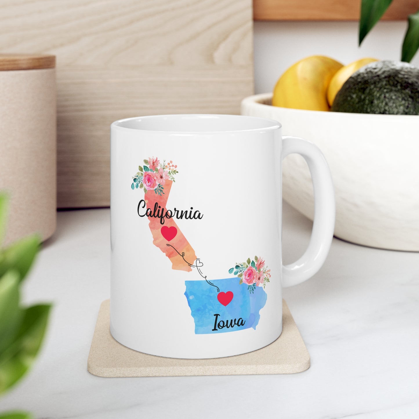 California Iowa Gifts - Long Distance State 11 OZ Coffee Mug for Mom and Dad