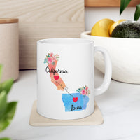 Load image into Gallery viewer, California Iowa Gifts - Long Distance State 11 OZ Coffee Mug for Mom and Dad
