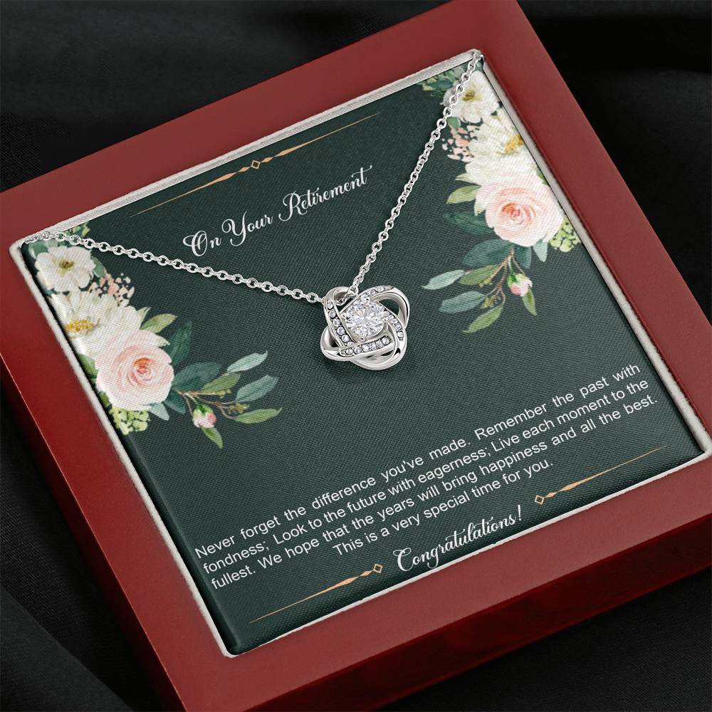 Retirement Gifts, Special Time, Happy Retirement Love Knot Necklace For Women, Retirement Party Favor From Friends Coworkers