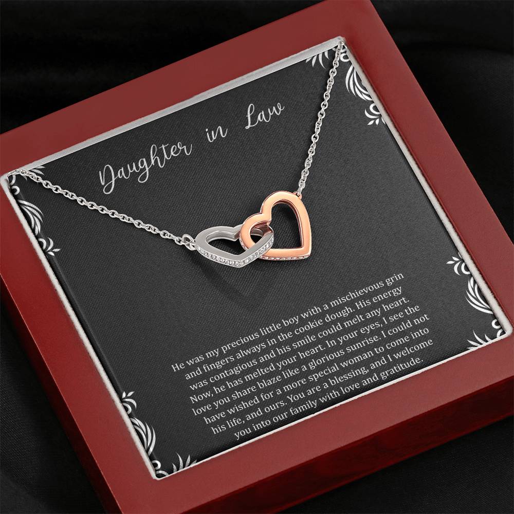 To My Daughter-in-law Gifts, You Are A Blessing, Interlocking Heart Necklace For Women, Birthday Present Idea From Mother-in-law