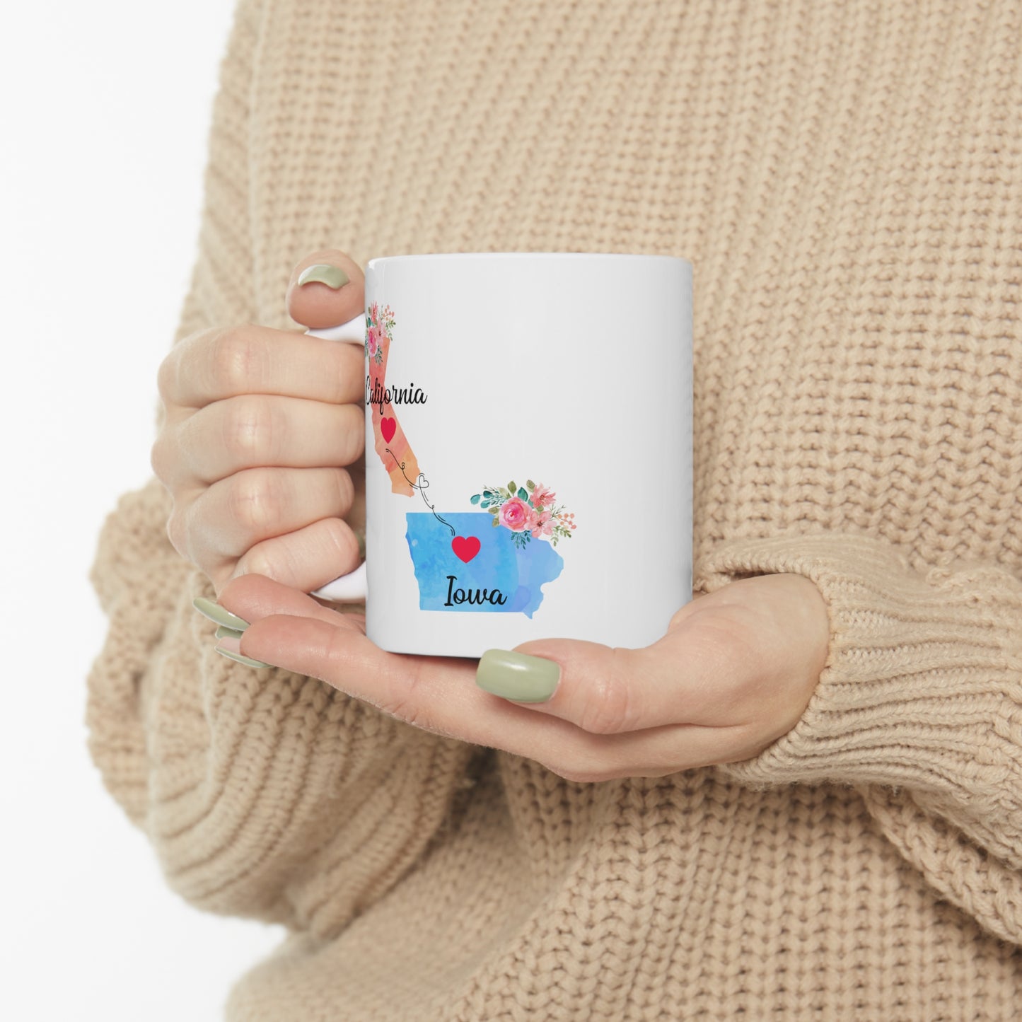 California Iowa Gifts - Long Distance State 11 OZ Coffee Mug for Mom and Dad