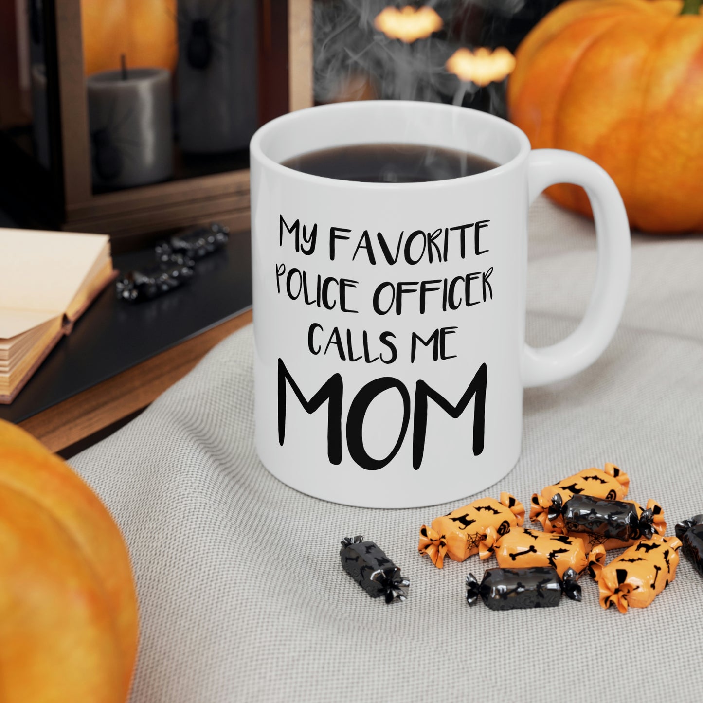 Police Officer Gifts for Mom, Police Mom Mug, My Favorite Police Officer Calls Me Mom, Police Academy Graduation Gifts, Birthday Christmas White Coffee Cup For Mother Coworker