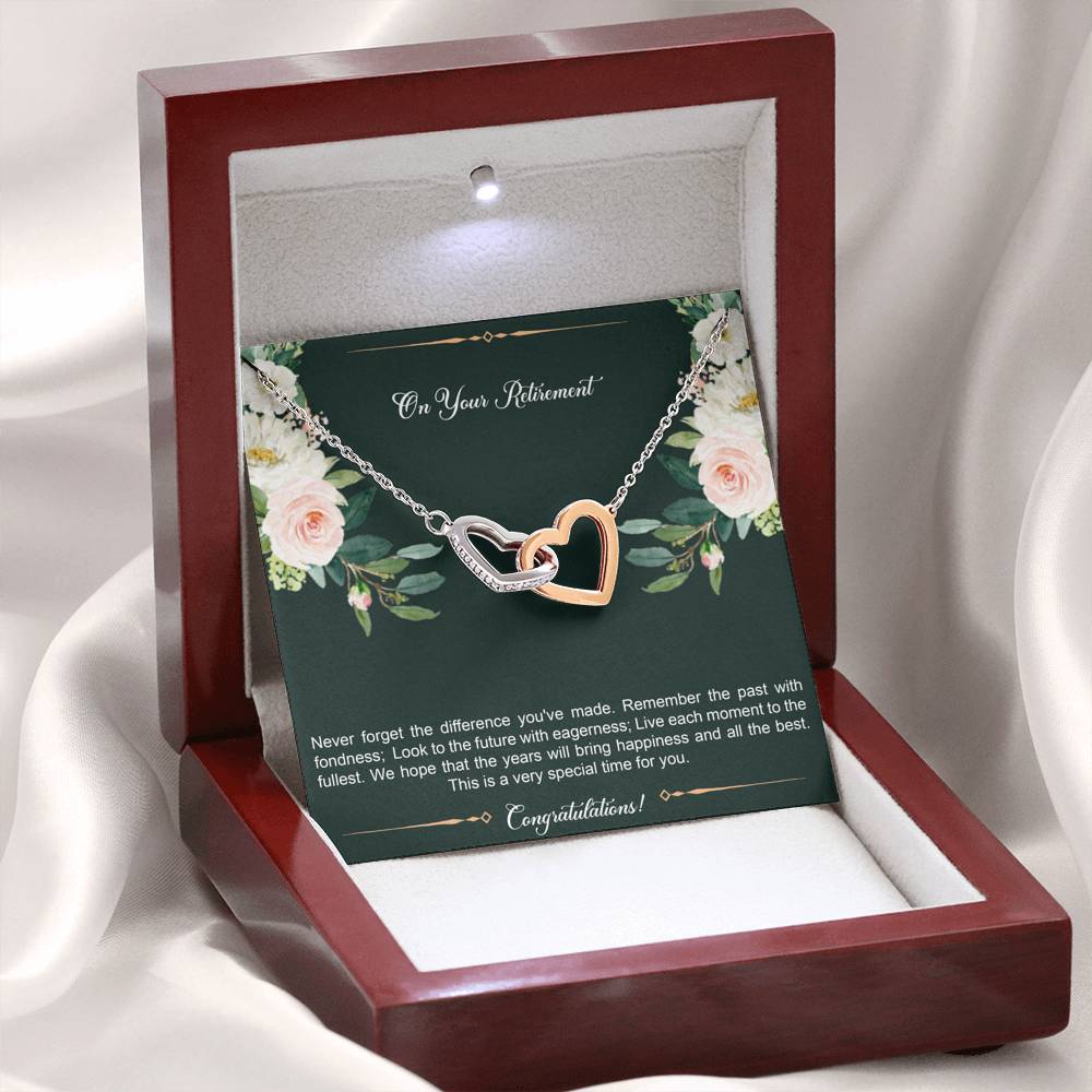 Retirement Gifts, Special Time, Happy Retirement Interlocking Heart Necklace For Women, Retirement Party Favor From Friends Coworkers