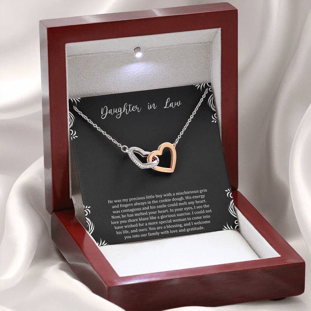 To My Daughter-in-law Gifts, You Are A Blessing, Interlocking Heart Necklace For Women, Birthday Present Idea From Mother-in-law