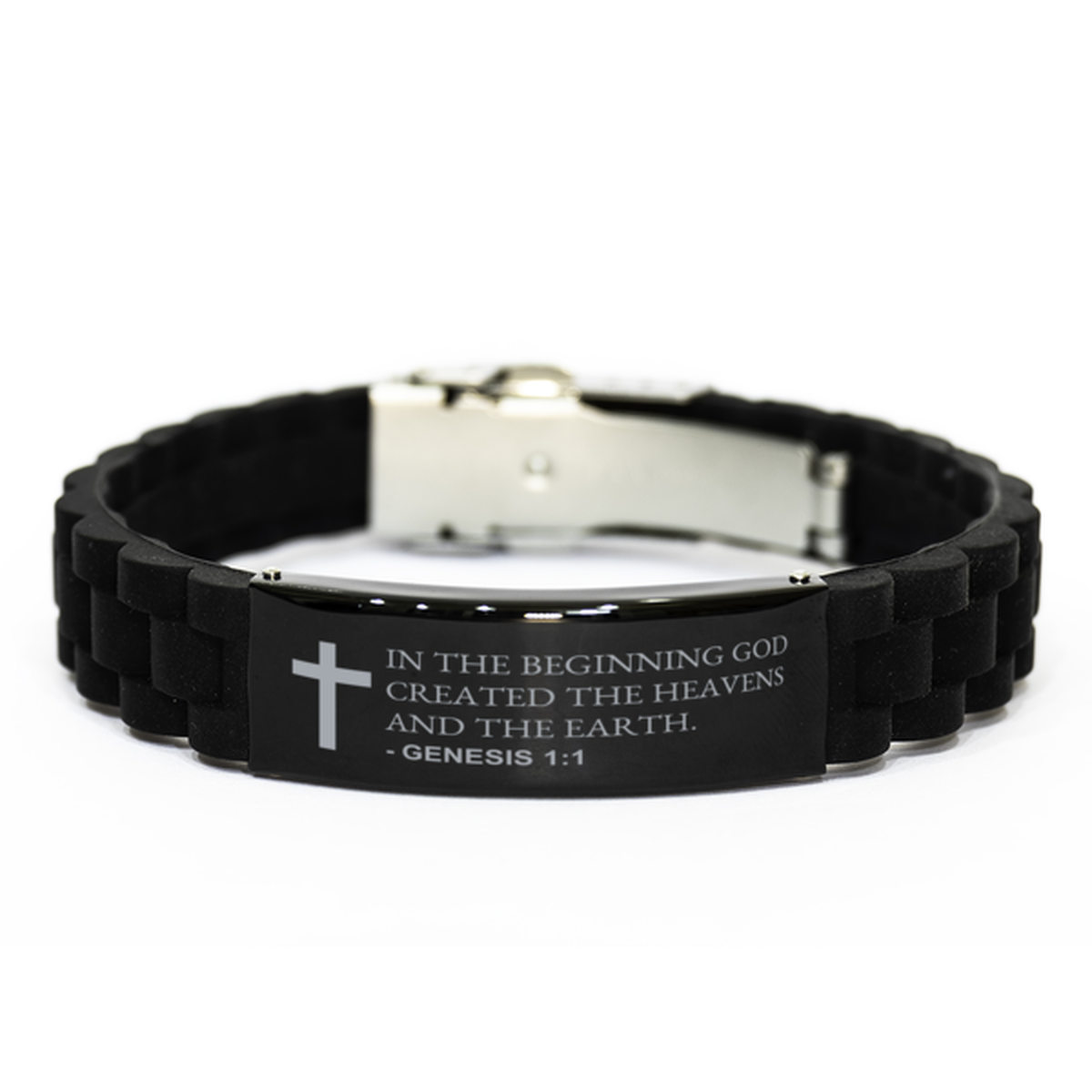Bible Verse Black Bracelet,, Genesis 1:1 In The Beginning God Created The Heavens And The, Inspirational Christian Gifts For Men Women