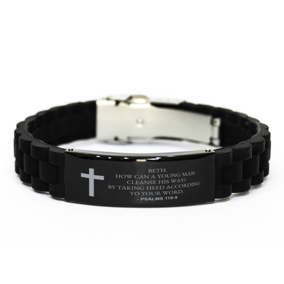 Bible Verse Black Bracelet,, Psalms 119:9 Beth. How Can A Young Man Cleanse His Way? By, Inspirational Christian Gifts For Men Women