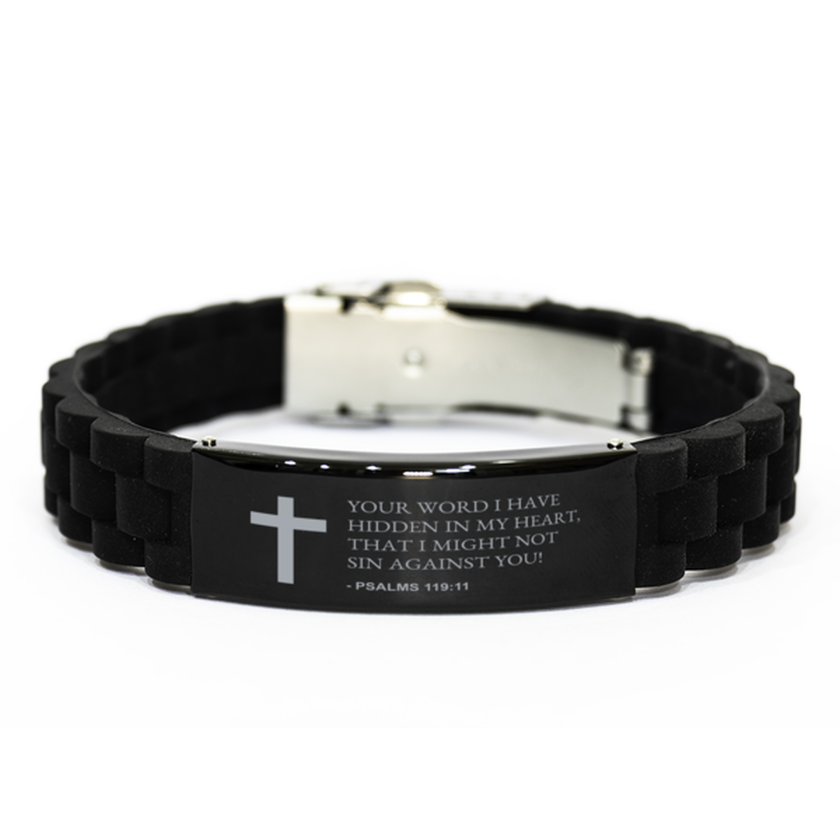 Bible Verse Black Bracelet,, Psalms 119:11 Your Word I Have Hidden In My Heart, That I Might, Inspirational Christian Gifts For Men Women