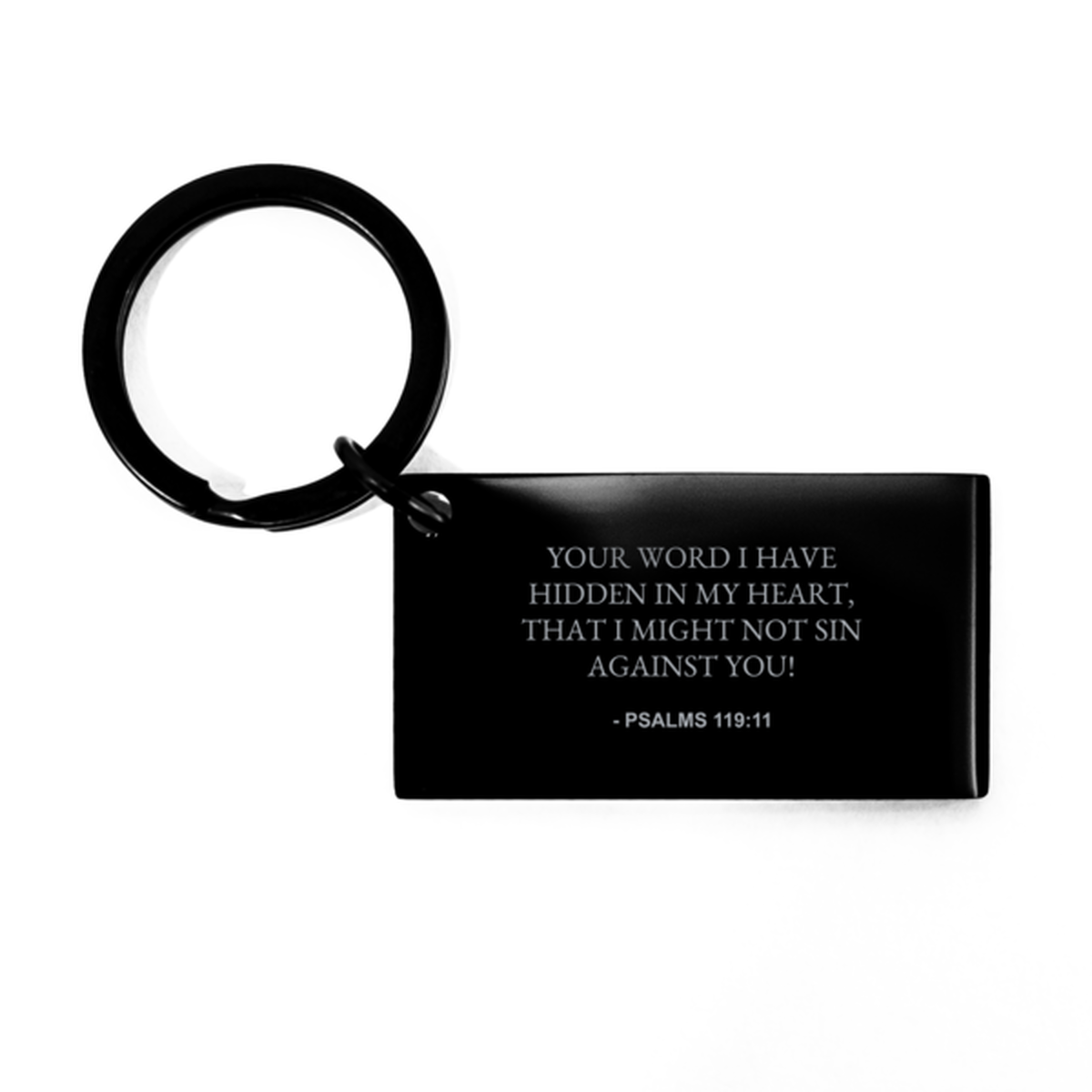Bible Verse Black Keychain, Psalms 119:11 Your Word I Have Hidden In My Heart, Christian Inspirational Key Ring Gifts For Men Women