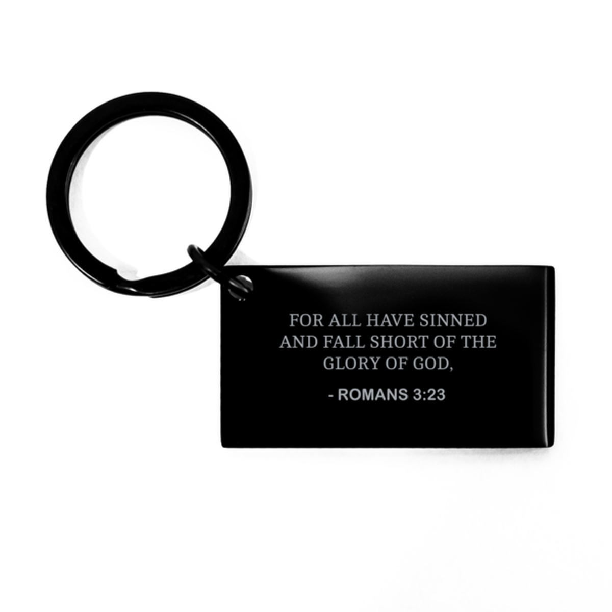Bible Verse Black Keychain, Romans 3:23 For All Have Sinned And Fall Short Of The Glory, Christian Inspirational Key Ring Gifts For Men Women