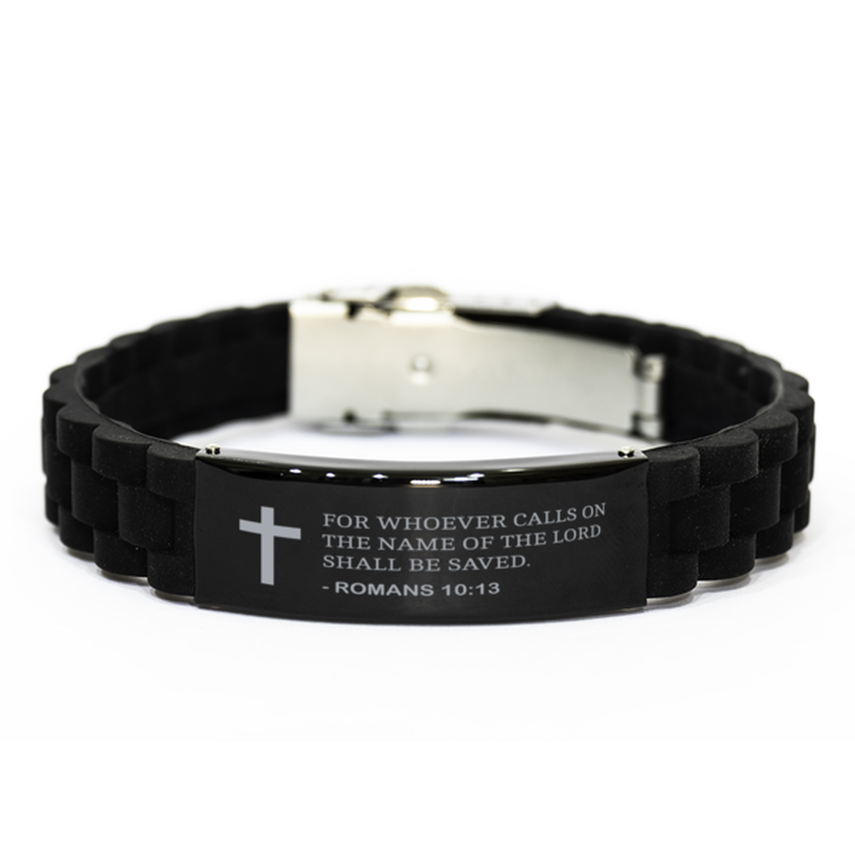 Bible Verse Black Bracelet,, Romans 10:13 For Whoever Calls On The Name Of The Lord Shall, Inspirational Christian Gifts For Men Women