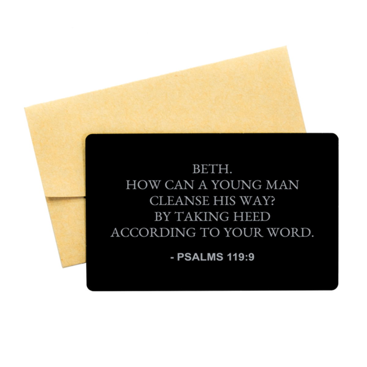 Bible Verse Card, Psalms 119:9 Beth. How Can A Young Man Cleanse His Way? By, Christian Inspirational Wallet Insert Gifts For Men Women