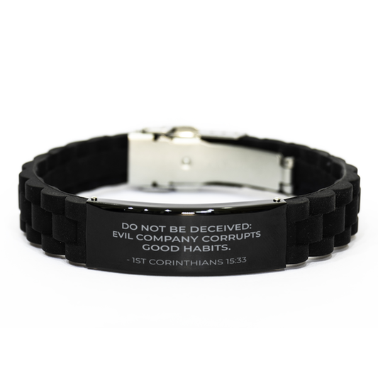 Bible Verse Black Bracelet,, 1St Corinthians 15:33 Do Not Be Deceived: Evil Company Corrupts Good, Inspirational Christian Gifts For Men Women