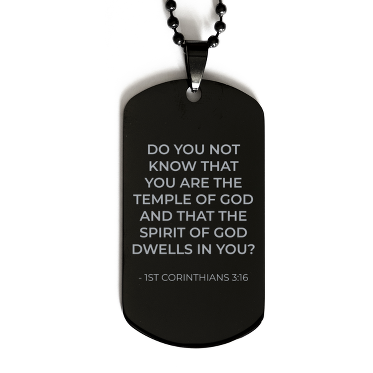 Bible Verse Black Dog Tag, 1St Corinthians 3:16 Do You Not Know That You Are The, Christian Inspirational Necklace Gifts For Men Women