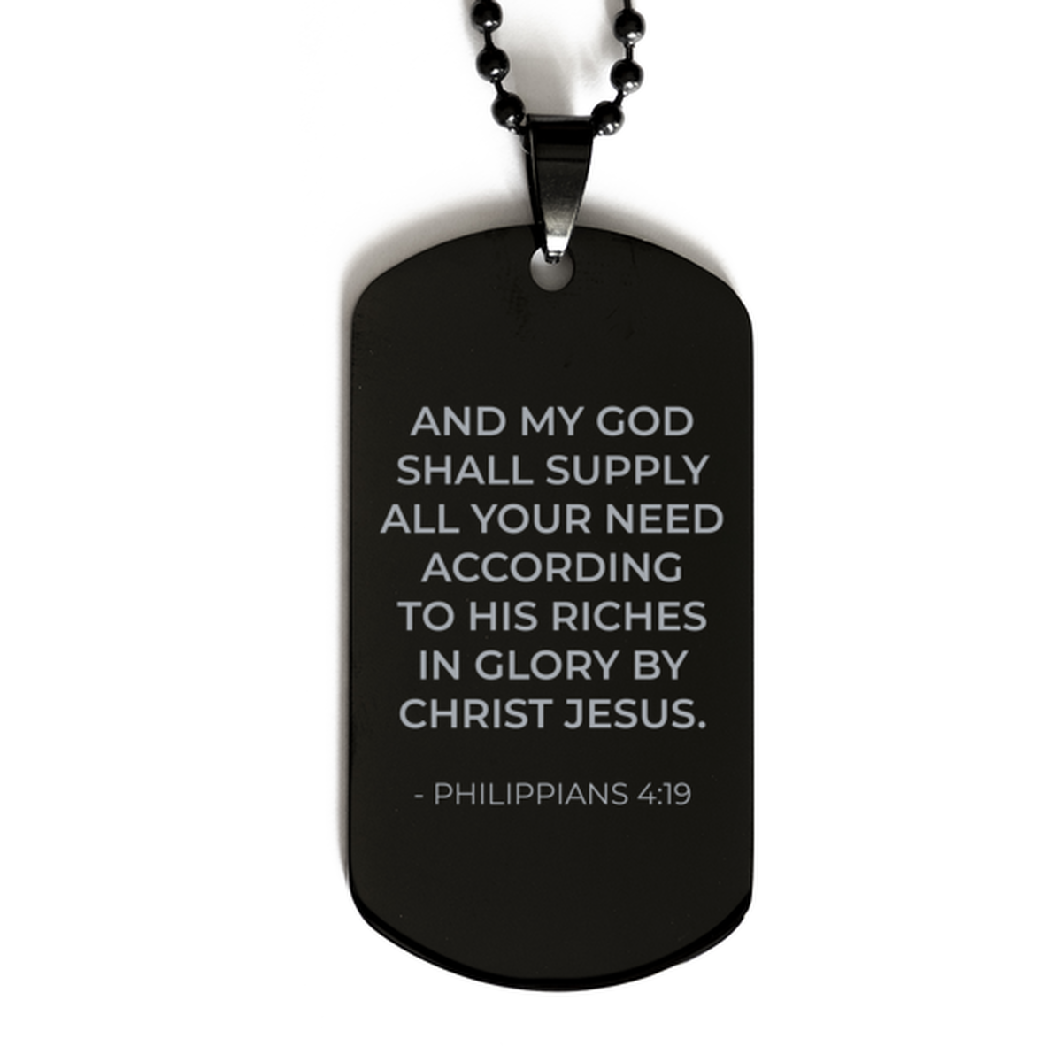 Bible Verse Black Dog Tag, Philippians 4:19 And My God Shall Supply All Your Need, Christian Inspirational Necklace Gifts For Men Women