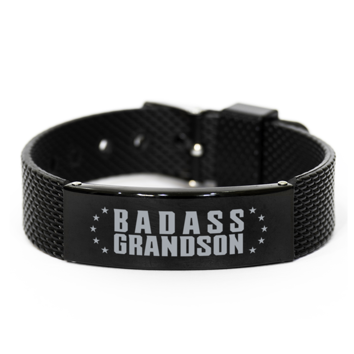 Grandson Black Shark Mesh Bracelet, Badass Grandson, Funny Family Gifts For Grandson From Grandfather Grandmother