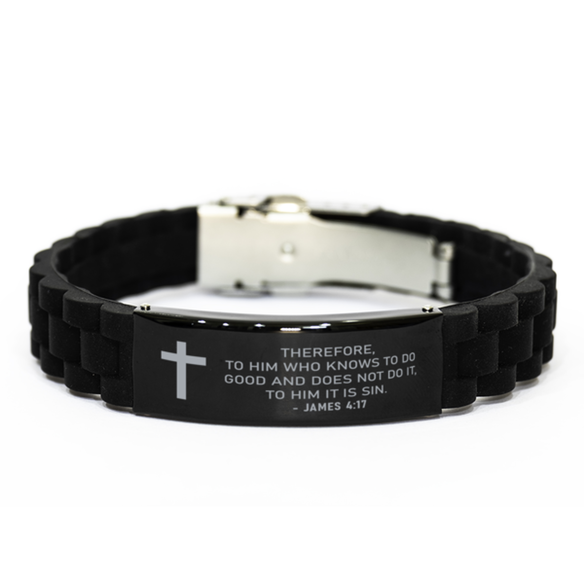 Bible Verse Black Bracelet,, James 4:17 Therefore, To Him Who Knows To Do Good And Does, Inspirational Christian Gifts For Men Women