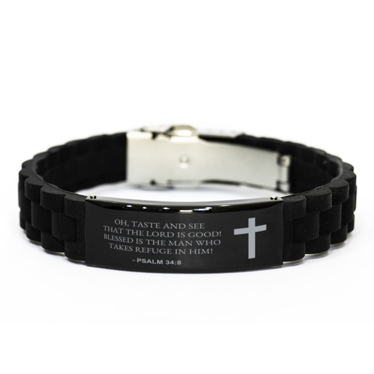 Bible Verse Black Bracelet,, Psalm 34:8 Oh, Taste And See That The Lord Is Good! Blessed, Inspirational Christian Gifts For Men Women