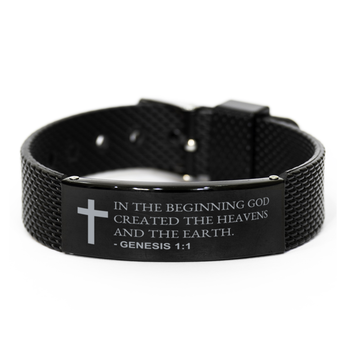 Christian Black Bracelet,, Genesis 1:1 In The Beginning God Created The Heavens And The, Motivational Bible Verse Gifts For Men Women