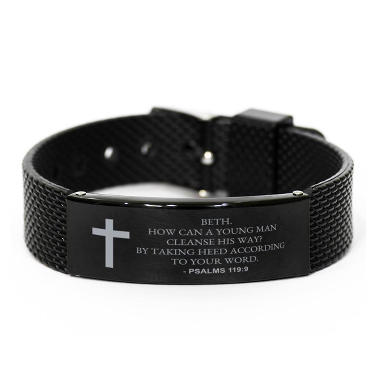 Christian Black Bracelet,, Psalms 119:9 Beth. How Can A Young Man Cleanse His Way? By, Motivational Bible Verse Gifts For Men Women