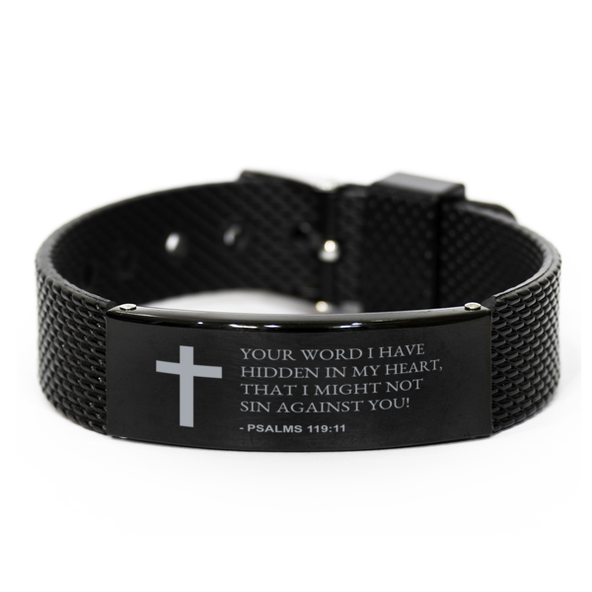 Christian Black Bracelet,, Psalms 119:11 Your Word I Have Hidden In My Heart, That I Might, Motivational Bible Verse Gifts For Men Women