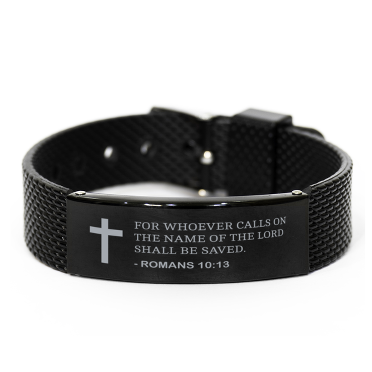 Christian Black Bracelet,, Romans 10:13 For Whoever Calls On The Name Of The Lord Shall, Motivational Bible Verse Gifts For Men Women