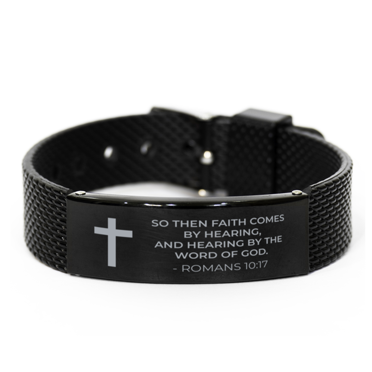 Christian Black Bracelet,, Romans 10:17 So Then Faith Comes By Hearing, And Hearing By, Motivational Bible Verse Gifts For Men Women