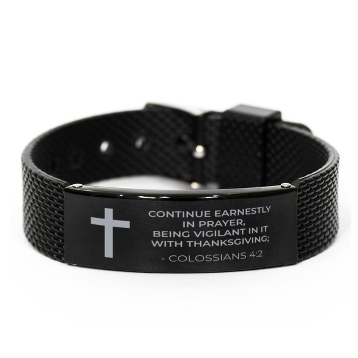 Christian Black Bracelet,, Colossians 4:2 Continue Earnestly In Prayer, Being Vigilant In, Motivational Bible Verse Gifts For Men Women