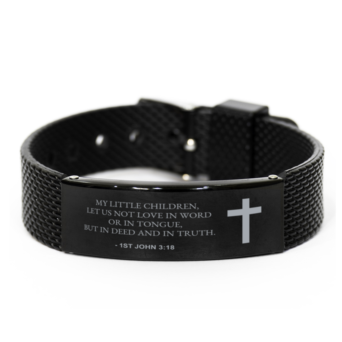 Christian Black Bracelet,, 1St John 3:18 My Little Children, Let Us Not Love In Word Or In, Motivational Bible Verse Gifts For Men Women