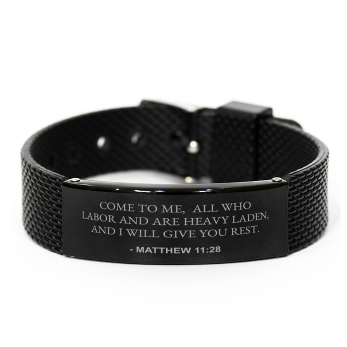Christian Black Bracelet,, Matthew 11:28 Come To Me, All Who Labor And Are Heavy Laden,, Motivational Bible Verse Gifts For Men Women