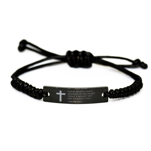 Bible Verse Rope Bracelet, Psalms 119:11 Your Word I Have Hidden In My Heart, Christian Encouraging Gifts For Men Women Boys Girls