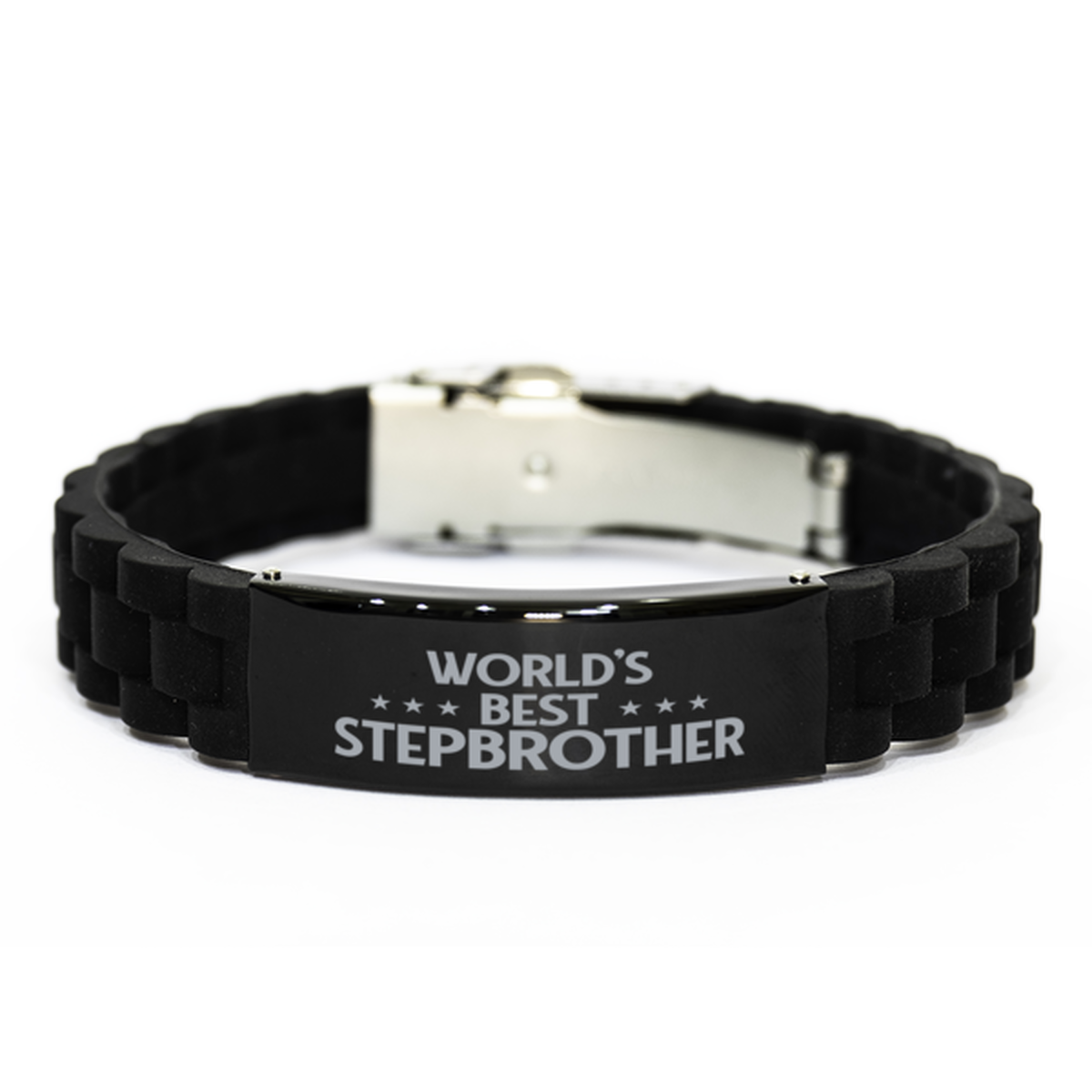 World's Best Stepbrother Gifts, Funny Black Engraved Bracelet For Stepbrother, Family Gifts For Men