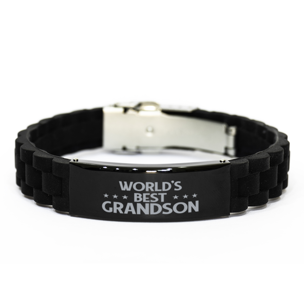 World's Best Grandson Gifts, Funny Black Engraved Bracelet For Grandson, Family Gifts For Men