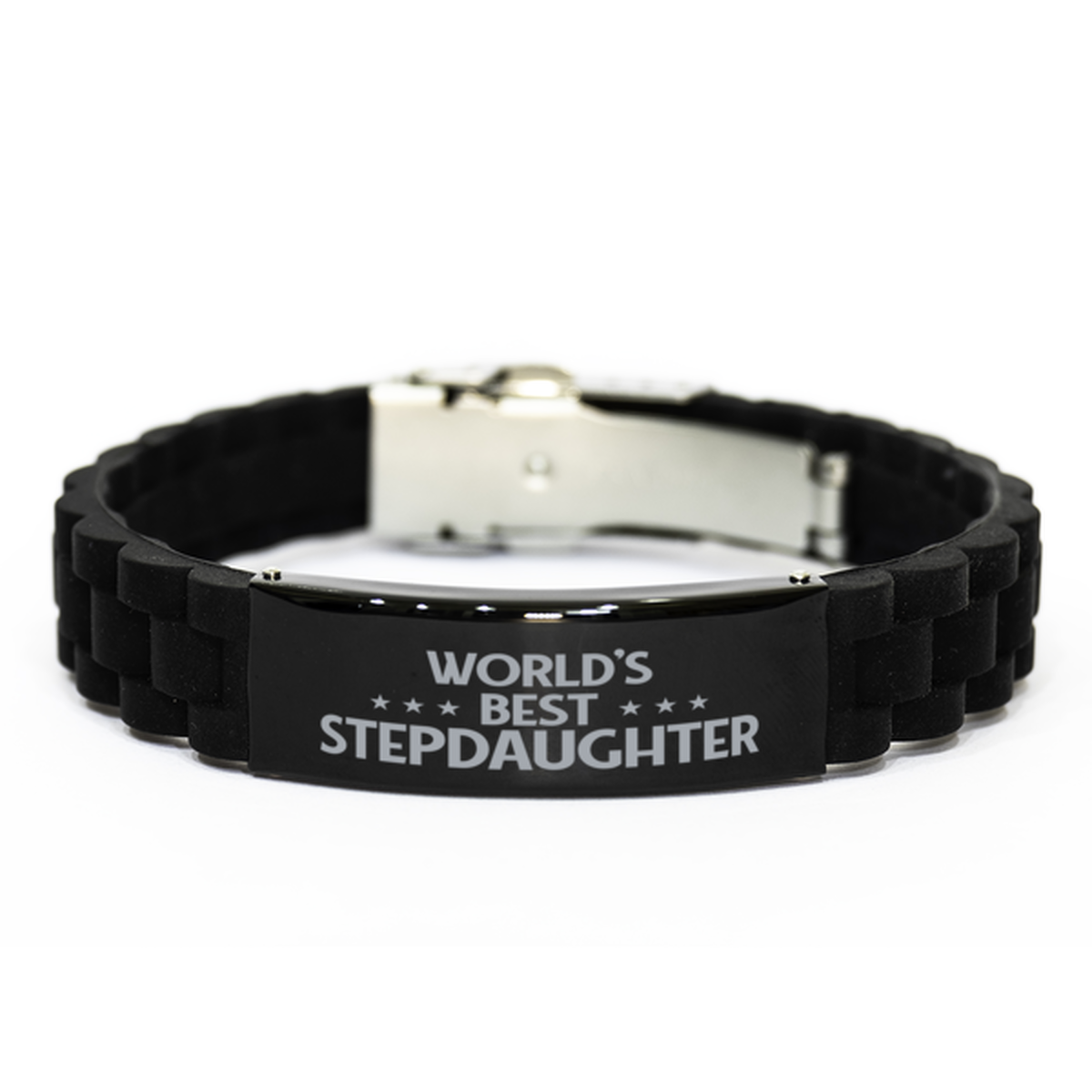 World's Best Stepdaughter Gifts, Funny Black Engraved Bracelet For Stepdaughter, Family Gifts For Women