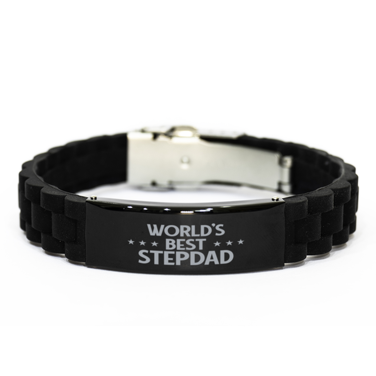 World's Best Stepdad Gifts, Funny Black Engraved Bracelet For Stepdad, Family Gifts For Men