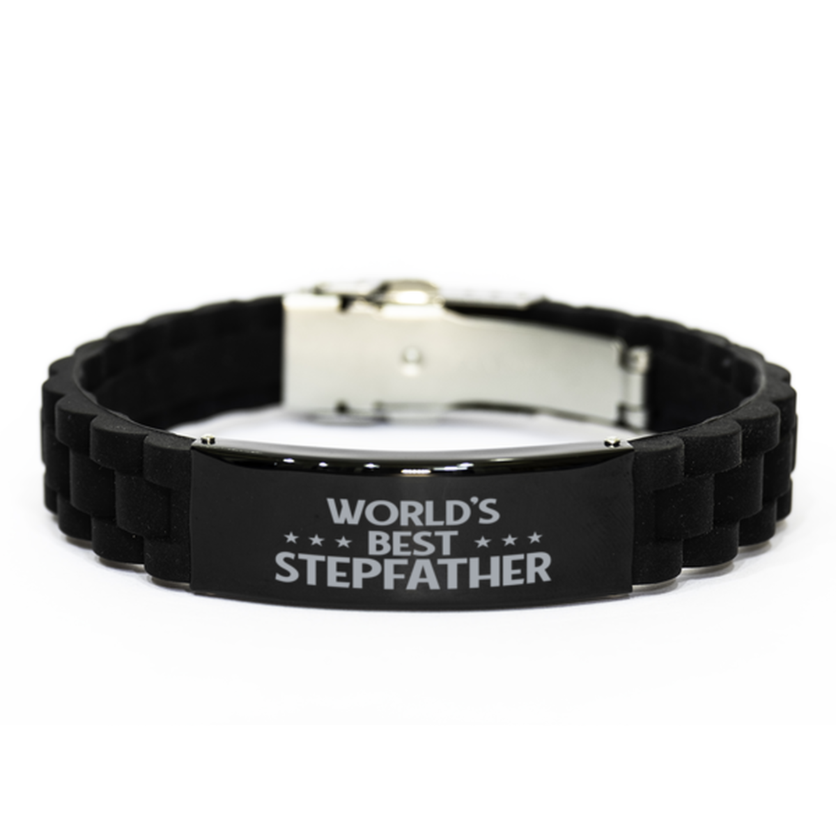 World's Best Stepfather Gifts, Funny Black Engraved Bracelet For Stepfather, Family Gifts For Men