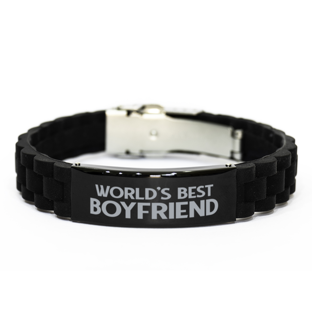 World's Best Boyfriend Gifts, Funny Black Engraved Bracelet For Boyfriend, Family Gifts For Men