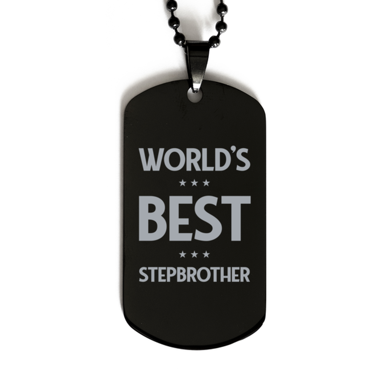 Worlds Best Stepbrother Gifts, Funny Black Engraved Dog Tag For Stepbrother, Birthday Presents For Men