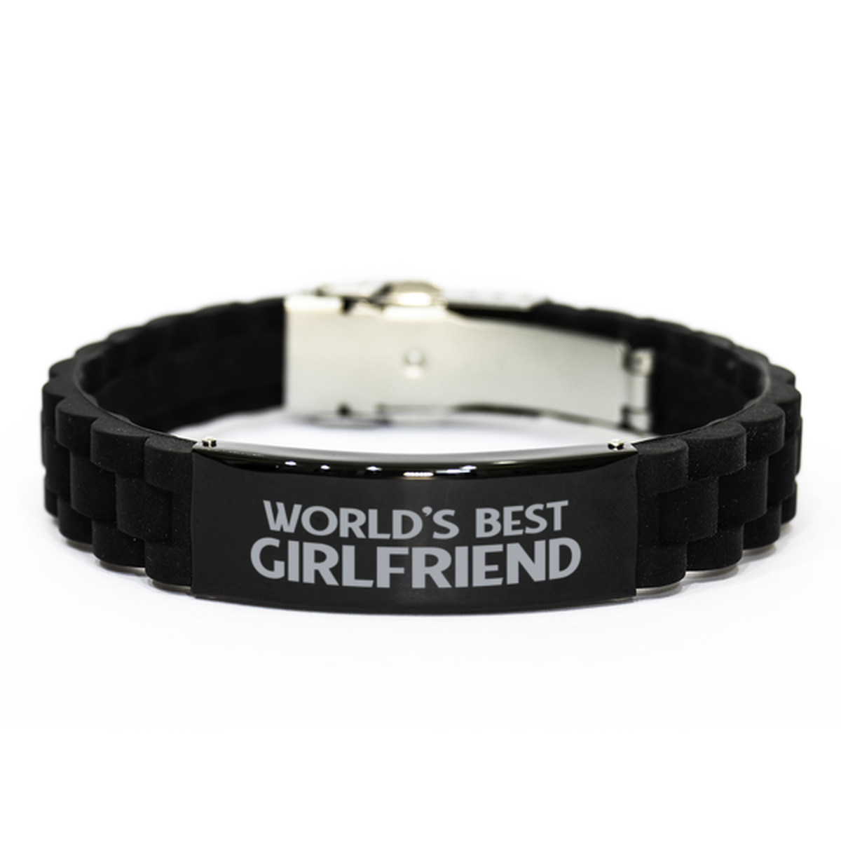 World's Best Girlfriend Gifts, Funny Black Engraved Bracelet For Girlfriend, Family Gifts For Women