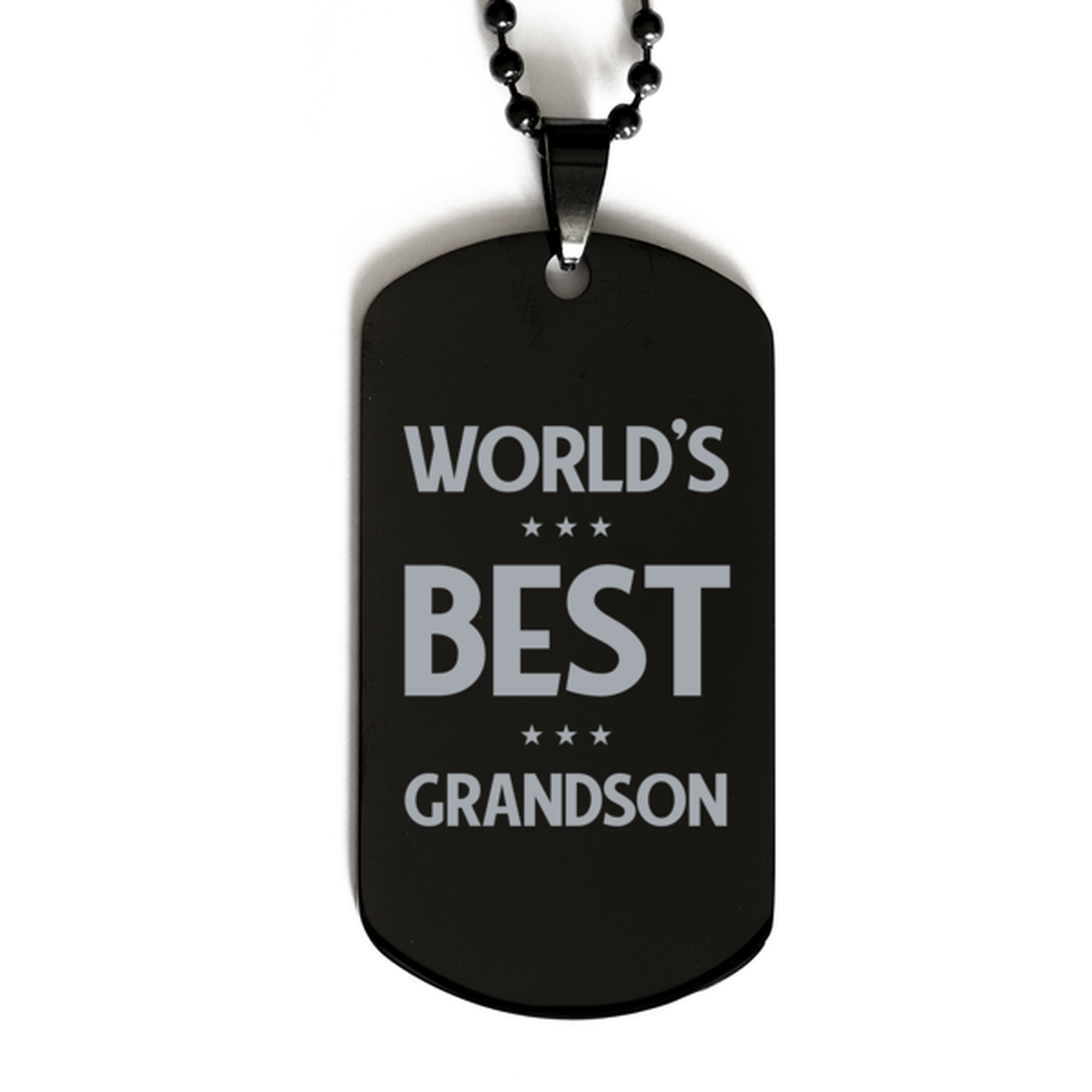 Worlds Best Grandson Gifts, Funny Black Engraved Dog Tag For Grandson, Birthday Presents For Men