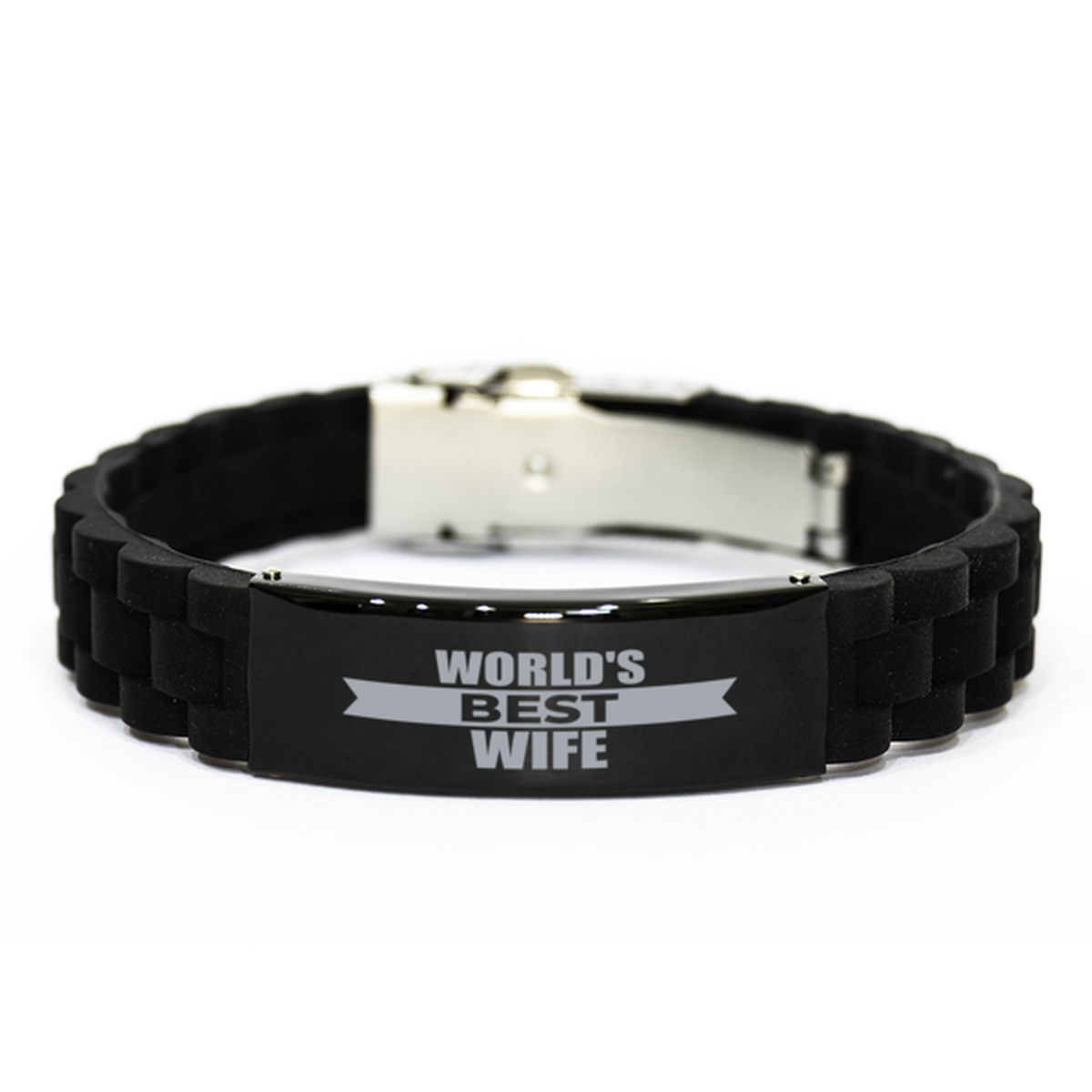 World's Best Wife Gifts, Funny Black Engraved Bracelet For Wife, Family Gifts For Women