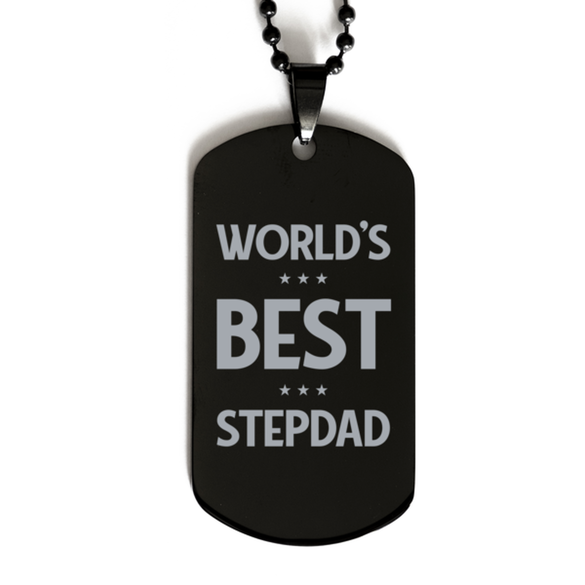 Worlds Best Stepdad Gifts, Funny Black Engraved Dog Tag For Stepdad, Birthday Presents For Men
