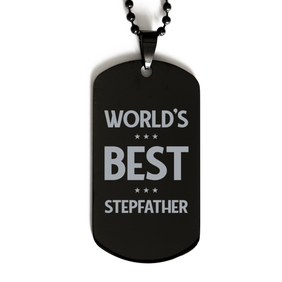 Worlds Best Stepfather Gifts, Funny Black Engraved Dog Tag For Stepfather, Birthday Presents For Men
